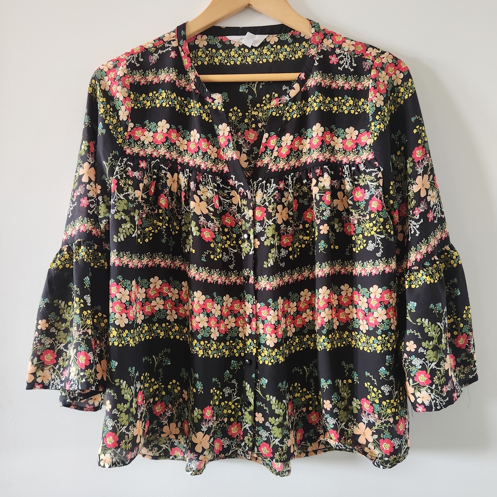 BB Dakota Black Floral Blouse